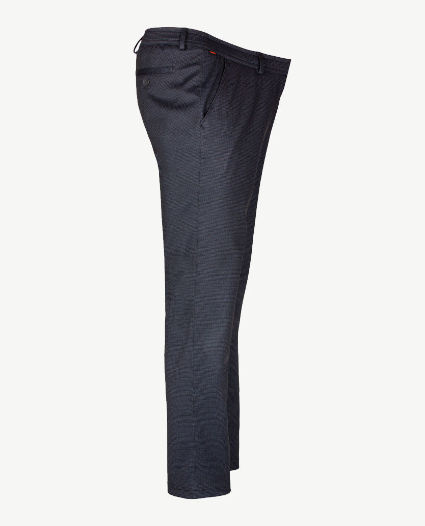 Brax - Thore - Herenbroek met elastiek rondom - Travel jersey - Ruitje navy met grijs en zwart