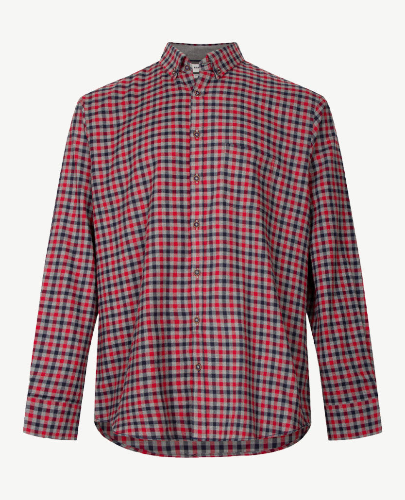 Brax - Overhemd - Daniel - Flanel - Ruitje navy, grijs en rood