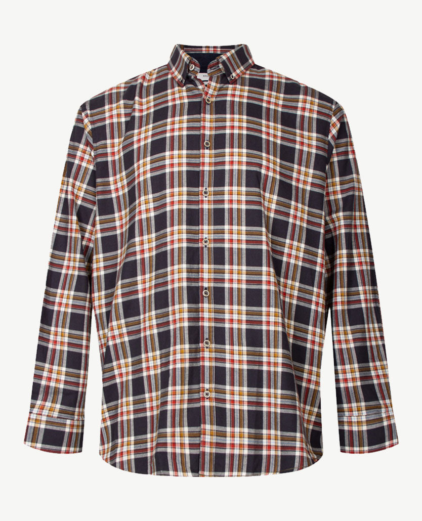 Brax - Overhemd - Daniel - Flanel - Grote ruit navy, brique, mosterd en blue met wit