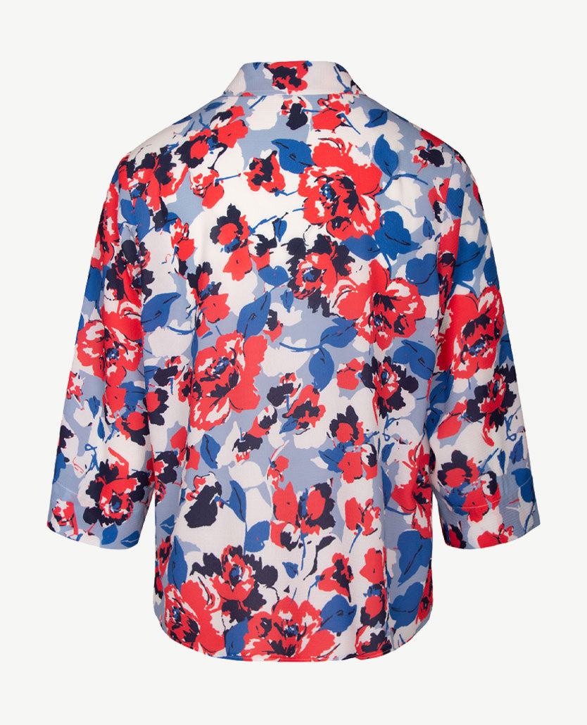 Erfo - Blouse  - Multi dessin navy, kobalt wit en rood