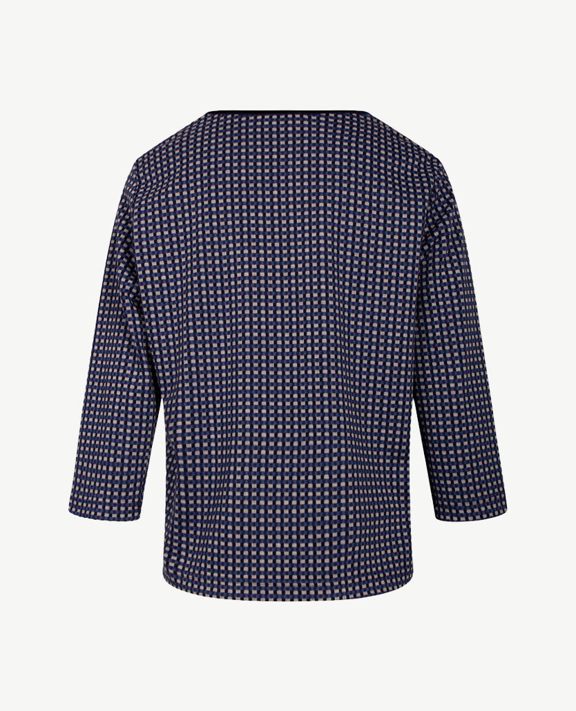 Erfo - Jersey top ronde hals - Zwart, beige en blauwen