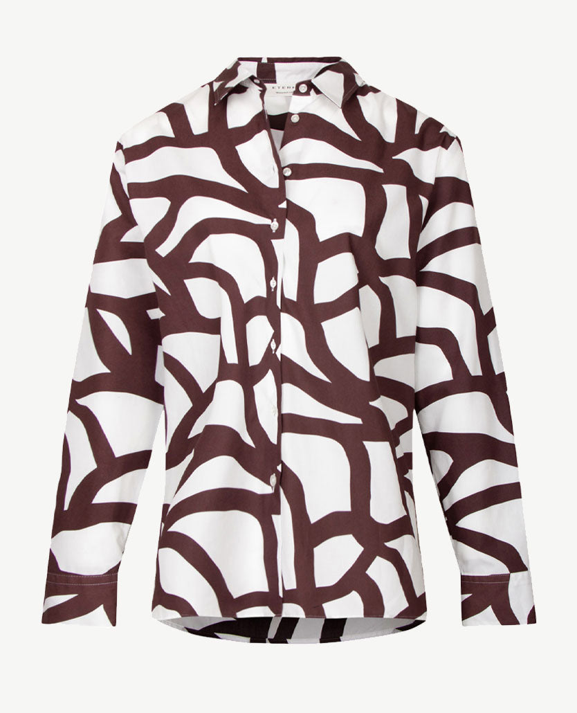 Eterna - lange blouse - Poplin - Wit met choco