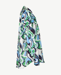 Eterna - Blouse - Satijnkatoen - Dessin groen, kobalt, wit en navy