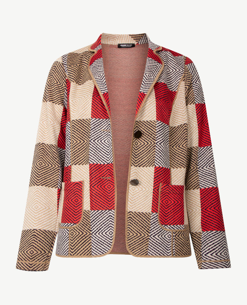 Frank Walder - Blazervest - Dessin marine, beige, camel en rood