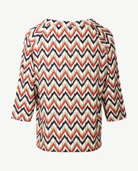 Frank Walder  - Top ronde hals - Zigzag, rood, beige en navy