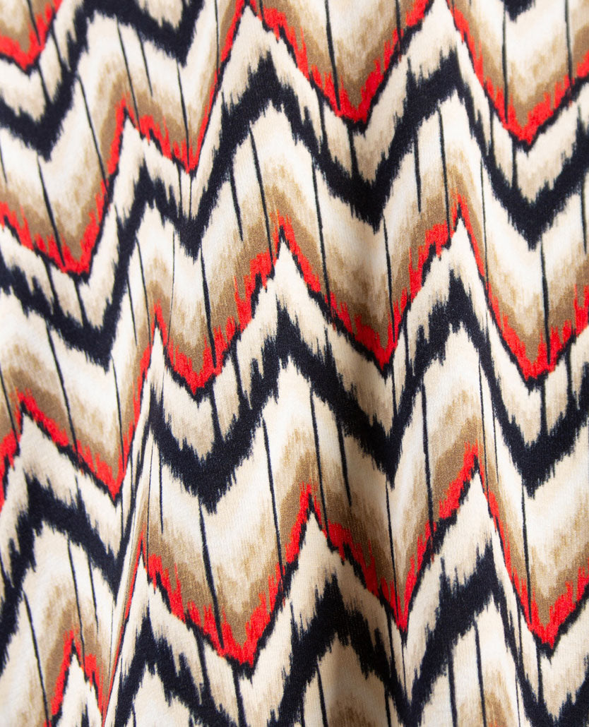 Frank Walder  - Top ronde hals - Zigzag, rood, beige en navy