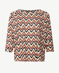 Frank Walder  - Top ronde hals - Zigzag, rood, beige en navy