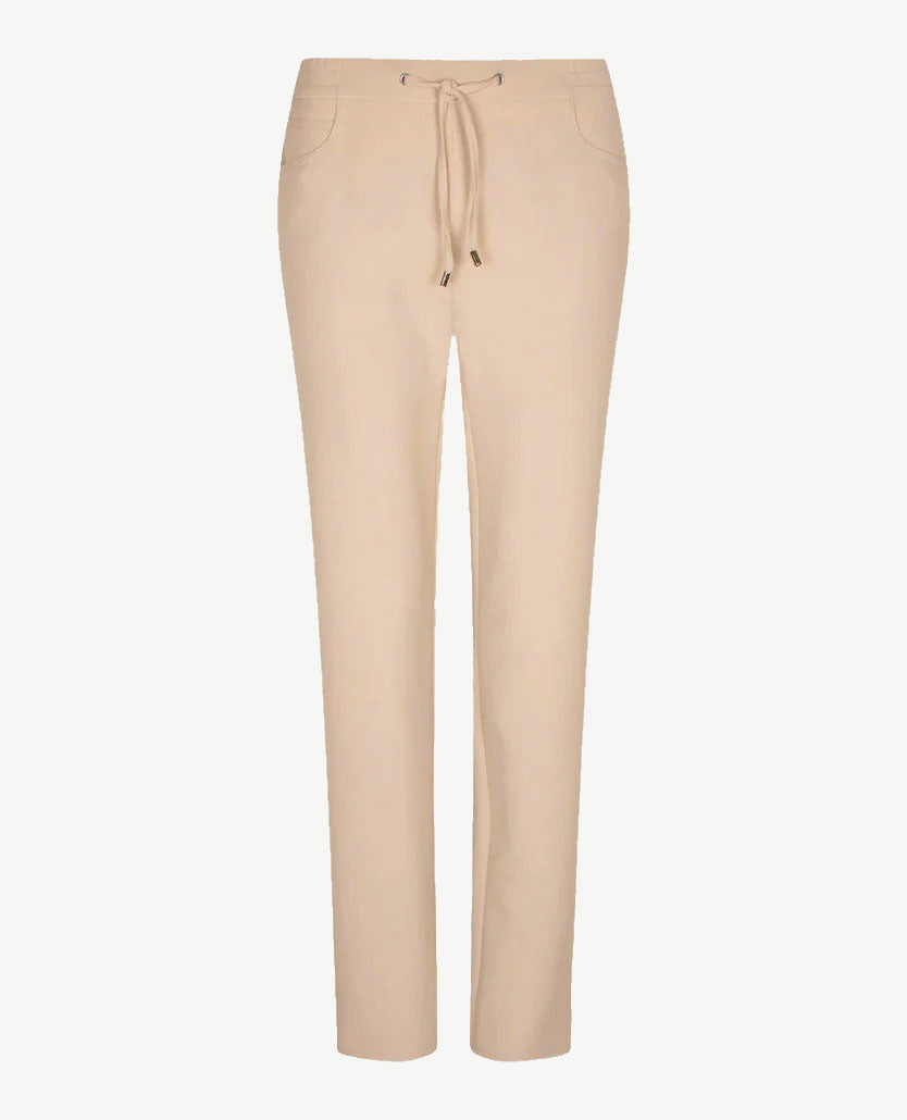 Frank Walder - Pantalon travel - Elastiek rondom met koordje - Zand