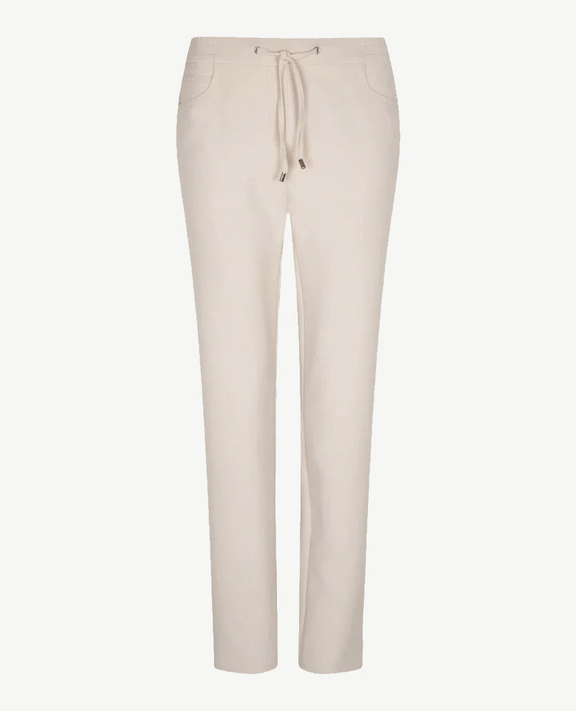 Frank Walder - Pantalon travel - Elastiek rondom met koordje - Greige