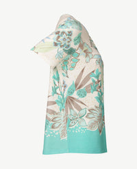 Frank Walder  - Top ronde hals - Bloem taupe met mint en off-white