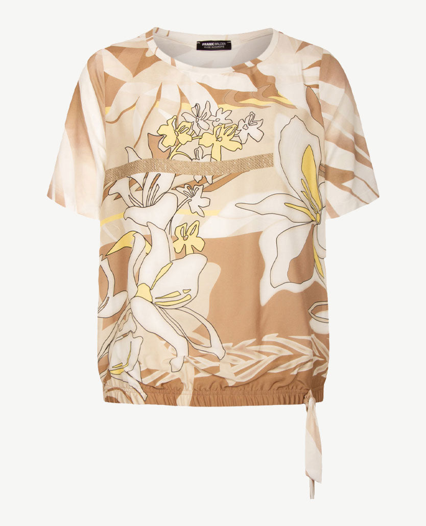 Frank Walder  - Blousontop - beiges, geel, zwart en off-white