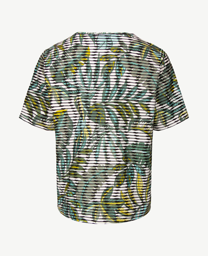Frank Walder - Top ronde hals - Khaki, streepje, azuur, zwart, wit en taupe