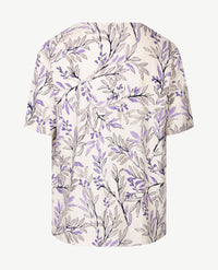 Frank Walder - Top - Ronde v-hals - Dessin paars met lila, off-white, grijs en navy