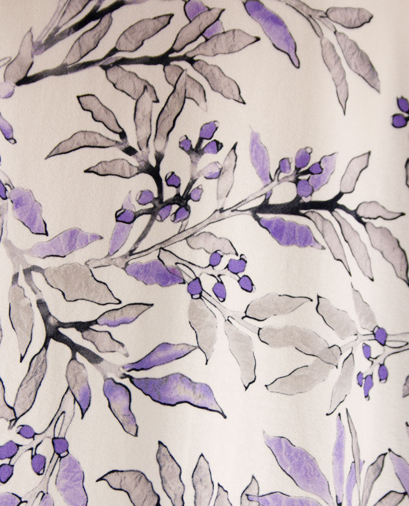 Frank Walder - Top - Ronde v-hals - Dessin paars met lila, off-white, grijs en navy