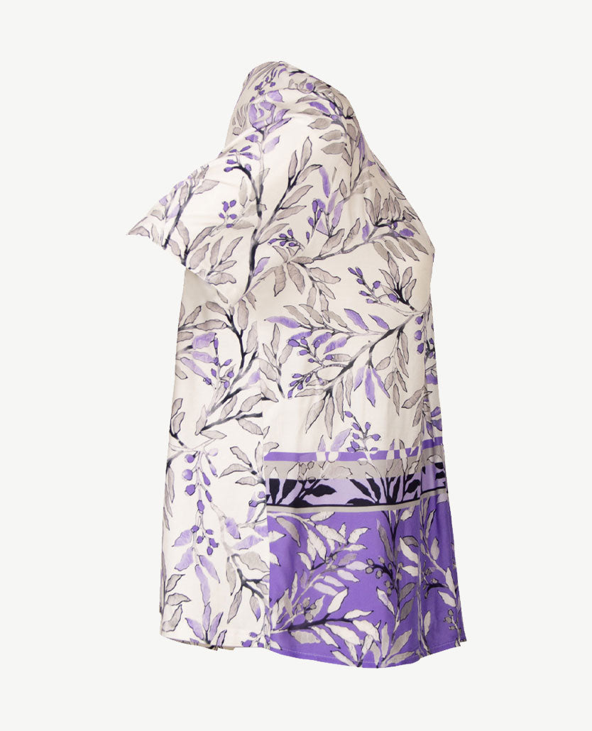 Frank Walder - Top - Ronde v-hals - Dessin paars met lila, off-white, grijs en navy