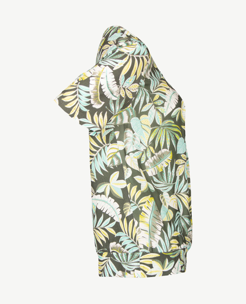 Frank Walder  - Blousontop - Bladdessin khaki, wit, azuur en taupe