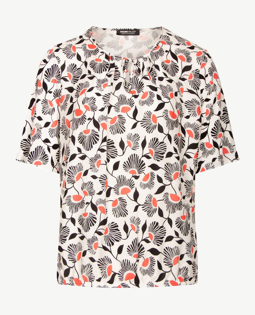 Frank Walder - Blousontop - Met koordje in koraal, zwart en wit