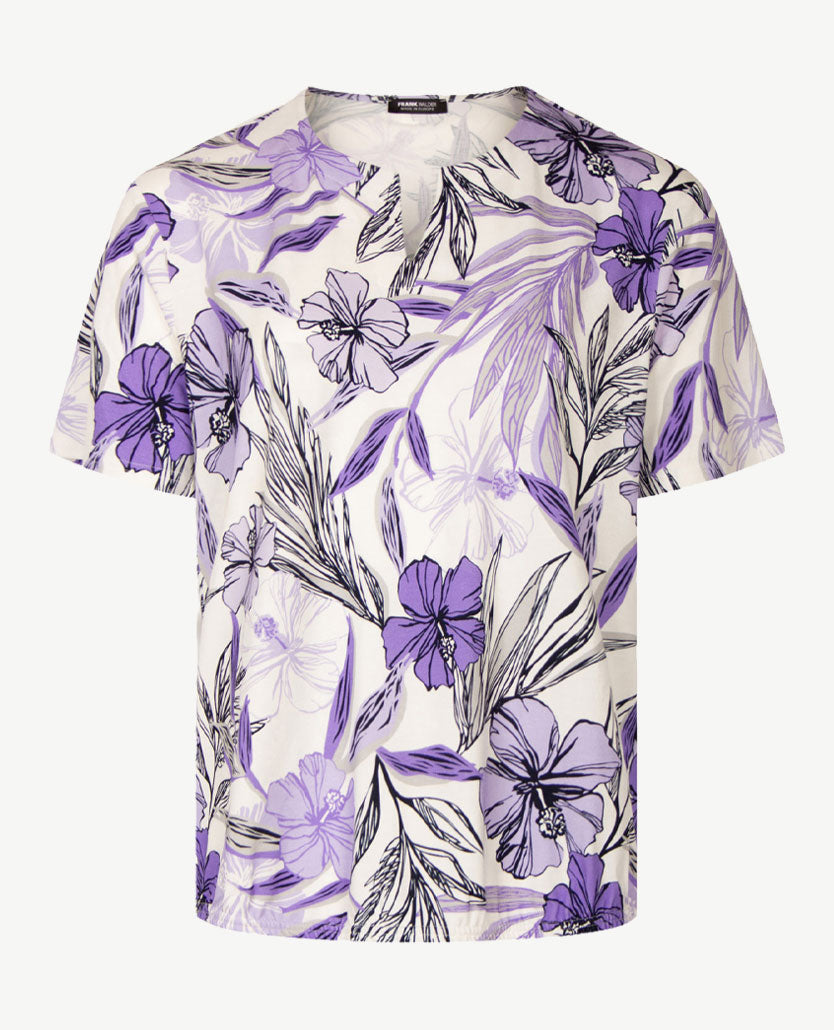 Frank Walder  - Top kleine v-hals - Paars met navy en wit