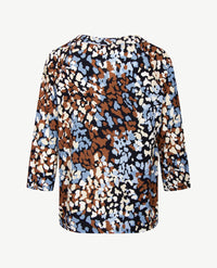 Frank Walder  - Top ronde hals - Dessin navy, camel en blue