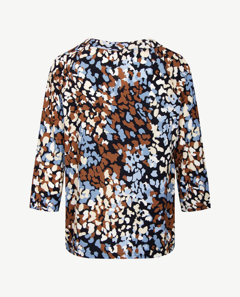 Frank Walder  - Top ronde hals - Dessin navy, camel en blue