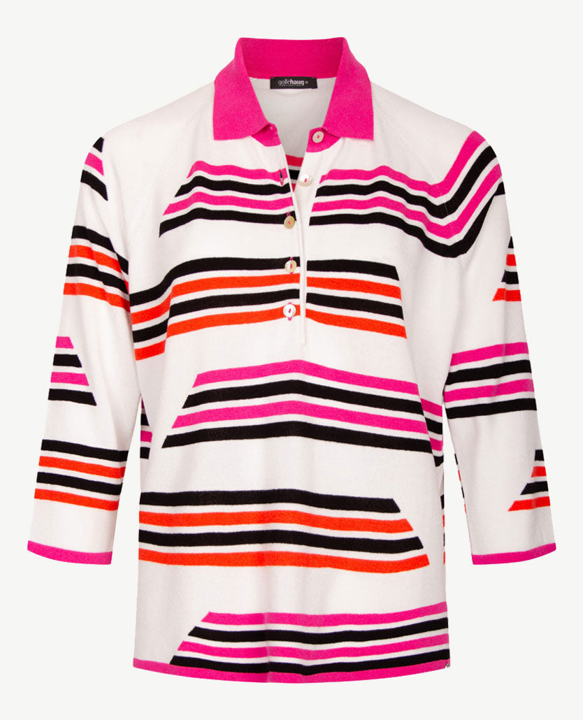 Gollé Haug - Gebreide polo - Crêpe - Pink met marine en wit