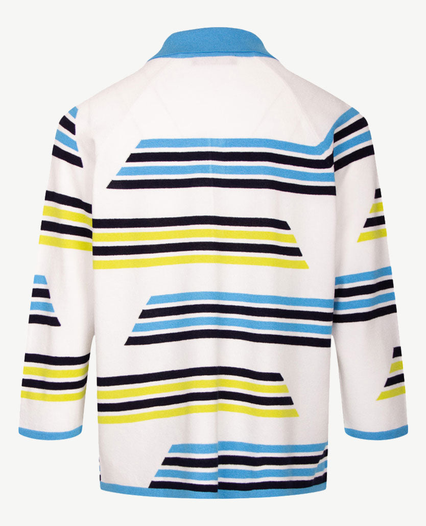 Gollé Haug - Gebreide polo - Crêpe - Azuur met navy en wit