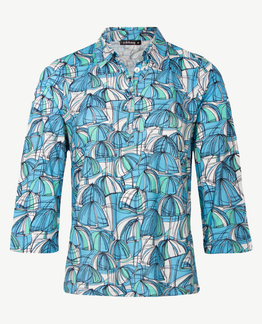 Gollé Haug - Polo - 3-4 mouw - Azuur met wit en navy