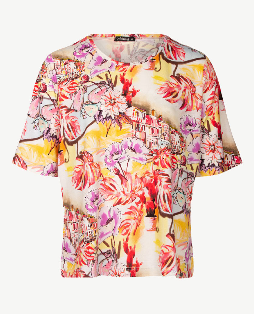 Gollé Haug - Top ronde hals - Tropical met geel en beige