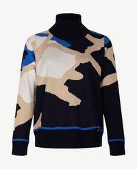 Gollé Haug - Pullover coll - Dessin navy met kobalt en beige