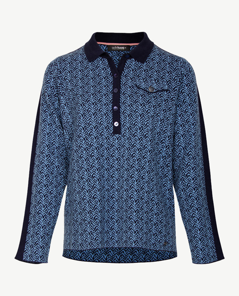 Gollé Haug -  Pullover polo - Dessin met blue en navy en rose