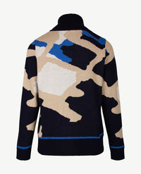 Gollé Haug - Pullover coll - Dessin navy met kobalt en beige