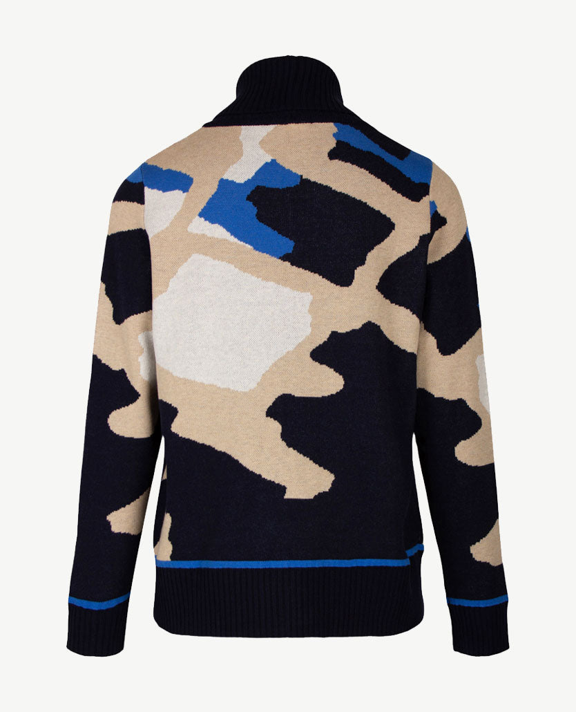 Gollé Haug - Pullover coll - Dessin navy met kobalt en beige
