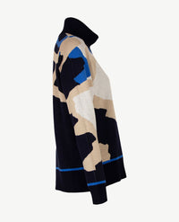 Gollé Haug - Pullover coll - Dessin navy met kobalt en beige