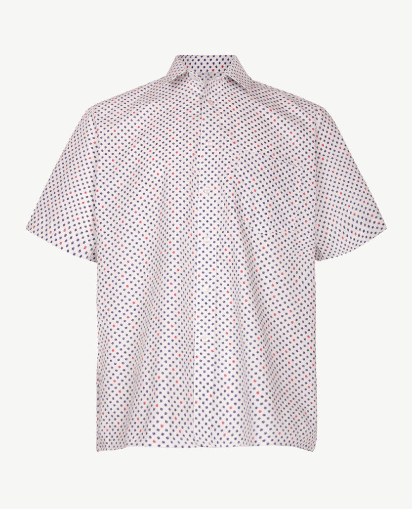 No Buttons®  by D.Y.P - Overhemd zonder knopen - korte mouwen - James - Wit met navy en rood