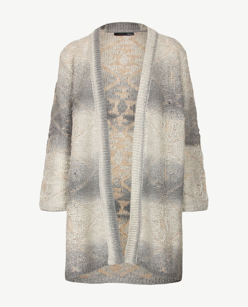 Le Comte - Lang gebreid vest - Beiges met grijzen en off-white