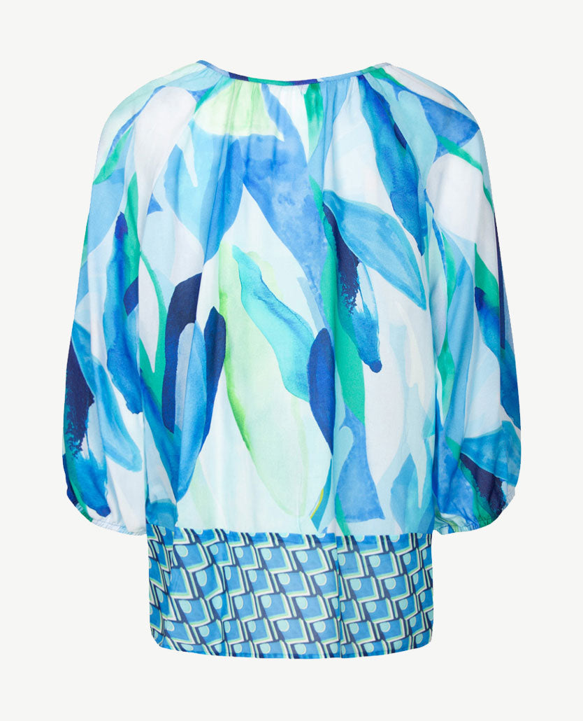 Le Comte - Blouse met koordje - Kobalt met groen, wit en blue