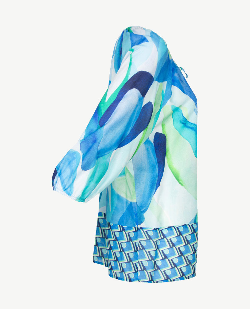Le Comte - Blouse met koordje - Kobalt met groen, wit en blue