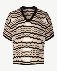 Le Comte - Lichte pullover - v-hals - Zwart, beige en off-white