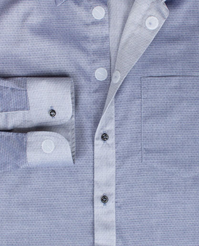No Buttons®  by D.Y.P - Overhemd met klittenbandsluiting - Patrick - Contrastdessin blauw wit