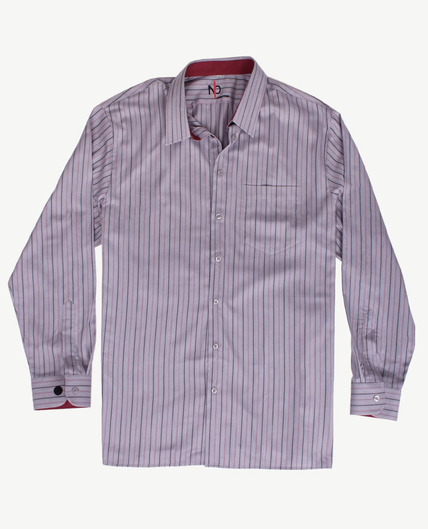 No Buttons®  by D.Y.P - Overhemd met klittenbandsluiting - Patrick - Grijze streep met bordeaux en zwart