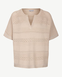 Passioni - Pullover - Ronde v-hals - Ajour - Beige en zilverdraadje