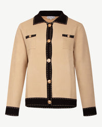 Passioni - Vest met drukknopen - Gebreid - Zwart met beige