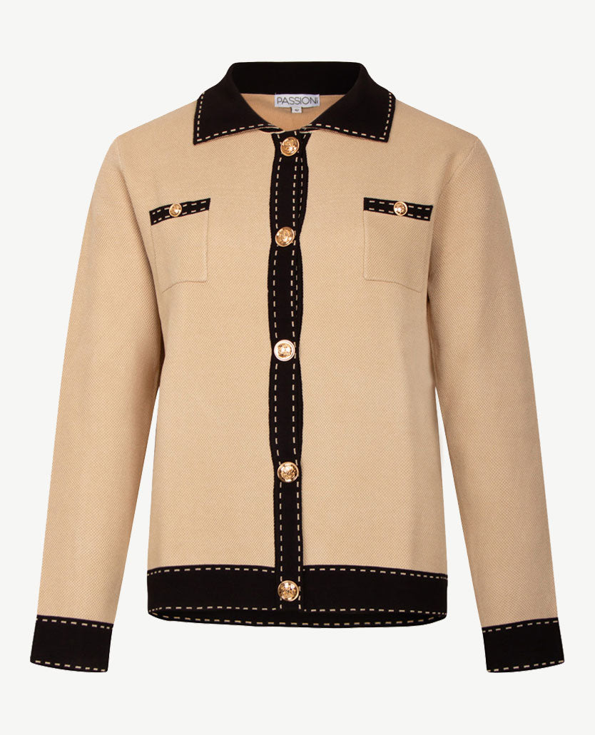 Passioni - Vest met drukknopen - Gebreid - Zwart met beige