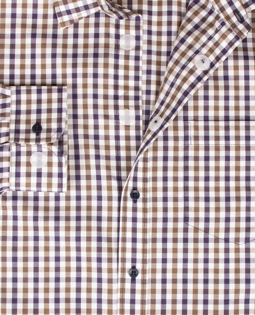 No Buttons®  by D.Y.P - Overhemd met klittenbandsluiting - Patrick - Ruitje khaki, navy en wit