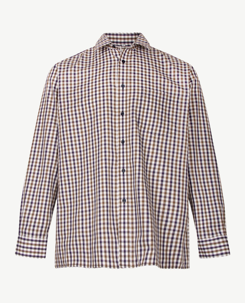No Buttons®  by D.Y.P - Overhemd met klittenbandsluiting - Patrick - Ruitje khaki, navy en wit
