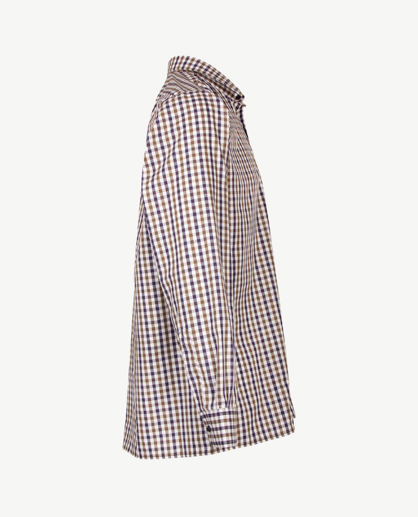 No Buttons®  by D.Y.P - Overhemd met klittenbandsluiting - Patrick - Ruitje khaki, navy en wit