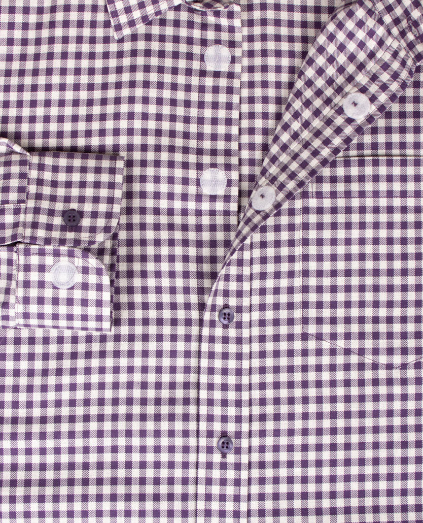 No Buttons®  by D.Y.P - Overhemd met klittenbandsluiting - Patrick - Ruitje grijs - paars/blauw