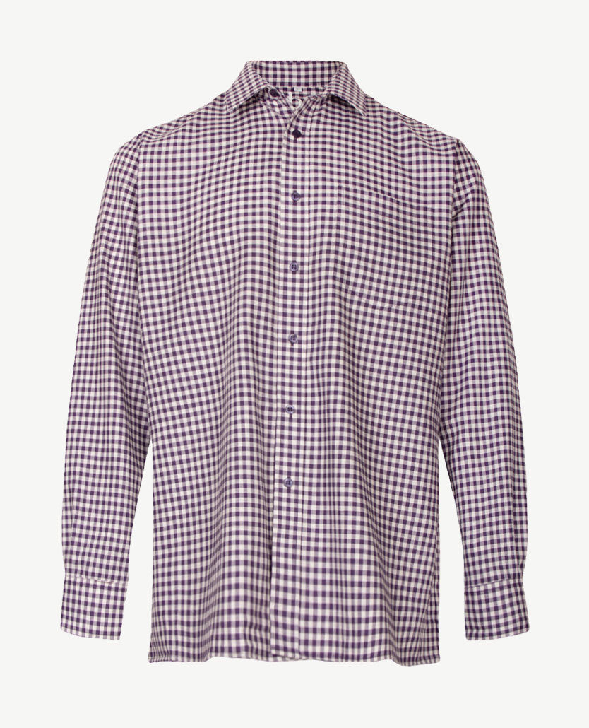 No Buttons®  by D.Y.P - Overhemd met klittenbandsluiting - Patrick - Ruitje grijs - paars/blauw