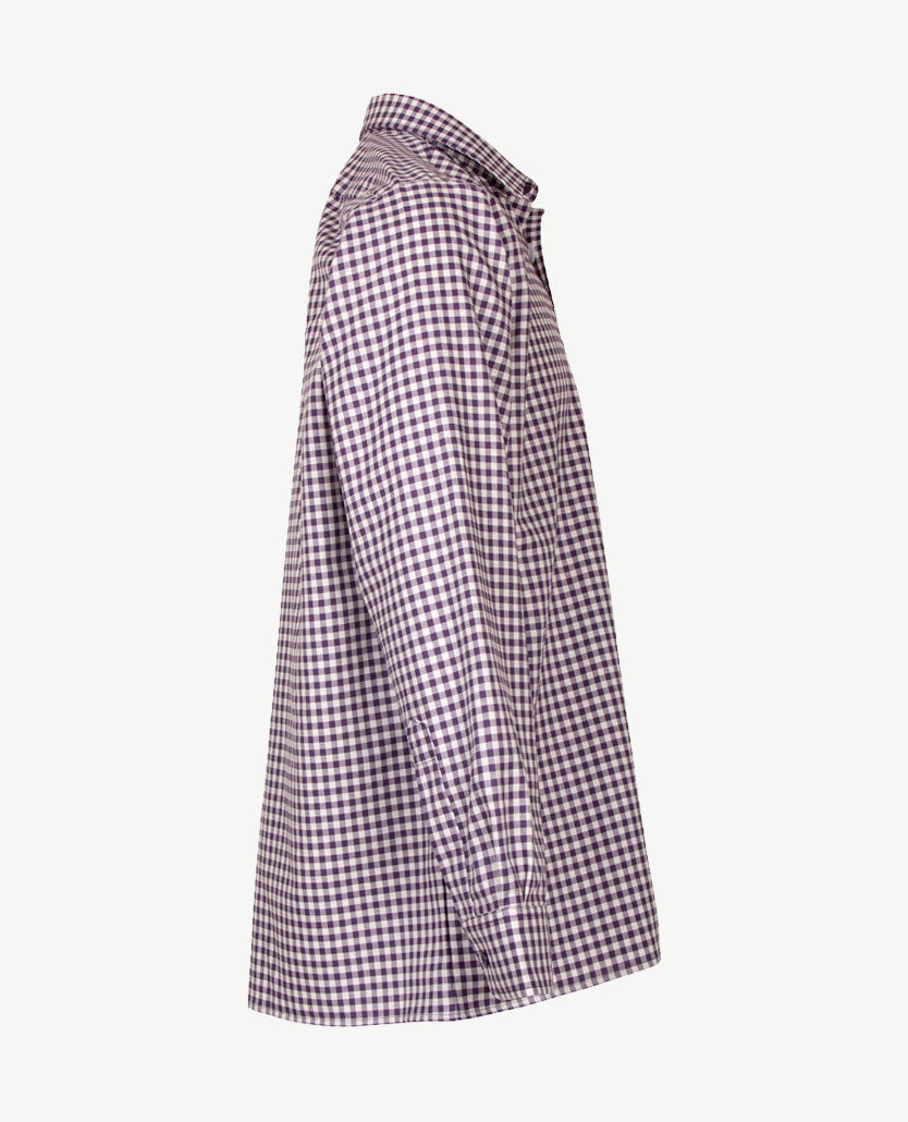 No Buttons®  by D.Y.P - Overhemd met klittenbandsluiting - Patrick - Ruitje grijs - paars/blauw