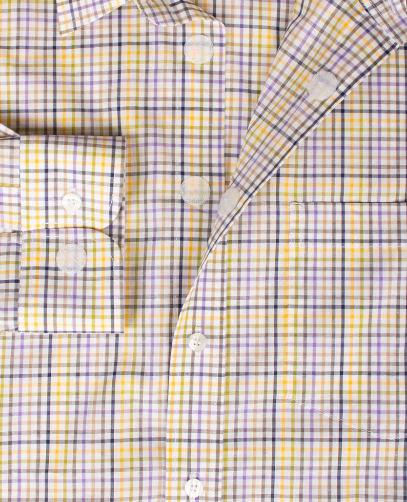 No Buttons®  by D.Y.P - Overhemd met klittenbandsluiting - Patrick - Ruitje met navy, wit, khaki en geel